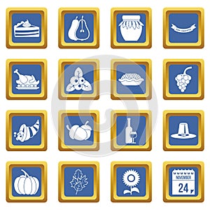 Thanksgiving icons set blue