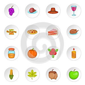 Thanksgiving icons set, cartoon style