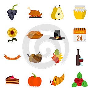 Thanksgiving icons set, flat style