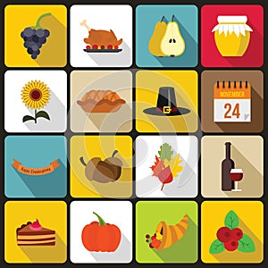 Thanksgiving icons set, flat style