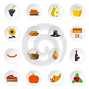 Thanksgiving icons set, flat style