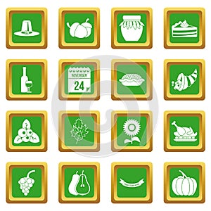 Thanksgiving icons set green