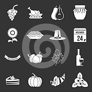 Thanksgiving icons set grey vector