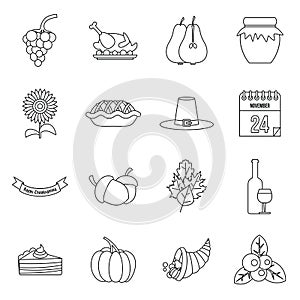 Thanksgiving icons set, outline style