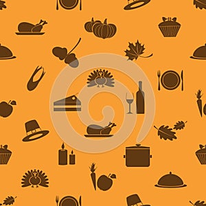 Thanksgiving icons set seamless autumn pattern