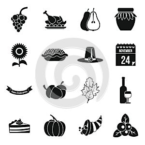 Thanksgiving icons set, simple style