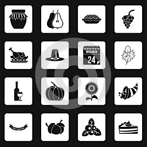 Thanksgiving icons set squares vector