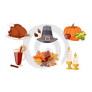 Thanksgiving icons vector set