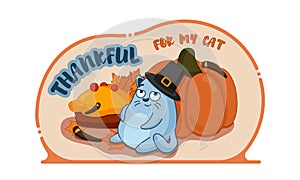 Thanksgiving illustration with a cat and a pumpkin