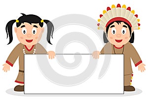 Thanksgiving Indians with Blank Banner photo