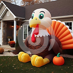 Thanksgiving inflatable turkey yard display, exterior home decor, seasonal decoration for thanksgiving day