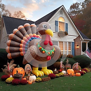 Thanksgiving inflatable turkey yard display, exterior home decor, seasonal decoration for thanksgiving day