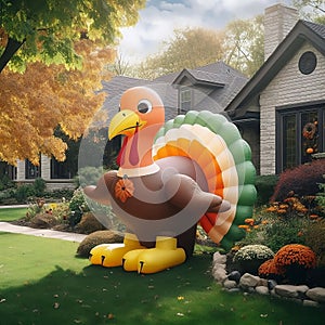 Thanksgiving inflatable turkey yard display, exterior home decor, seasonal decoration for thanksgiving