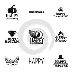 Thanksgiving label logo set, simple style