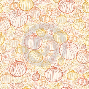 Thanksgiving line art pumkins seamless pattern