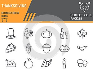 Thanksgiving line icon set, holiday collection, vector sketches, logo illustrations, thanksgiving day icons, celebration