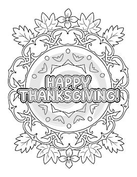 Thanksgiving mandala coloring page for adults.