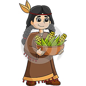 Thanksgiving Native American Girl Clipart