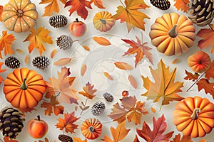 Thanksgiving Pattern, Fruit and vegetable in thanksgiving day soft blurred background