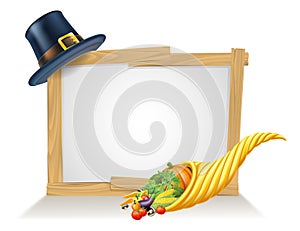 Thanksgiving Pilgrim Hat Cornucopia Sign photo