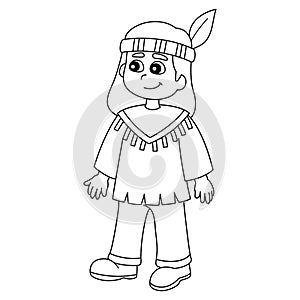 Thanksgiving Pilgrim Native Boy Isolated Coloring Page