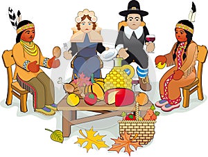 Thanksgiving Pilgrims and Indian Couple