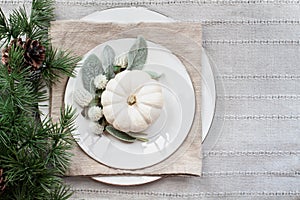 Thanksgiving Place Setting with Pine Branches