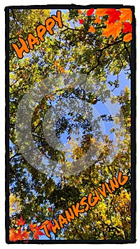 Thanksgiving postcard with autumn theme background