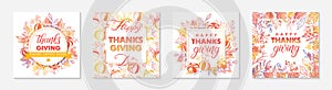 Thanksgiving postes with leaves and floral elements in fall colors photo
