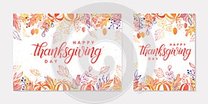 Thanksgiving postes with leaves and floral elements in fall colors photo