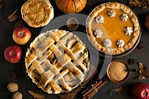 Thanksgiving pumpkin and apple pies photo
