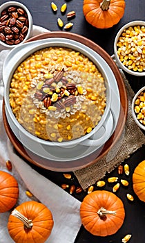 Thanksgiving Pumpkin And Corn Kernel Oatmea. Generative AI