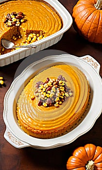 Thanksgiving Pumpkin And Corn Kernel Puddin. Generative AI
