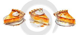 thanksgiving pumpkin pie slice ai generated watercolor