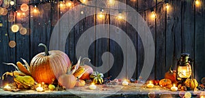 Thanksgiving - Pumpkins On Rustic Table