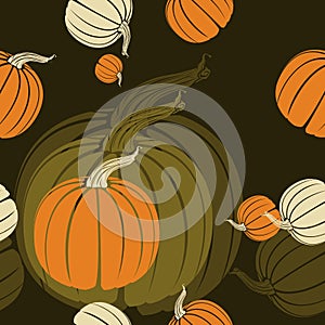 Thanksgiving Pumpkins Vector Illustration With Dark Background Seamless Pattern