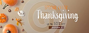 Thanksgiving sale with autumn pumpkins