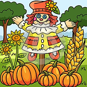 Thanksgiving Scarecrow Pumpkin Colored Cartoon