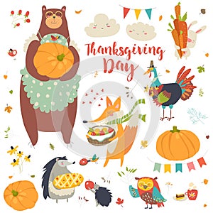 Thanksgiving set with cute forest animals