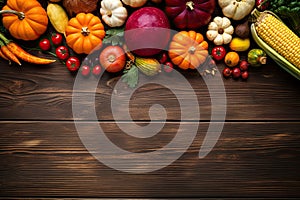 Thanksgiving still life. Vegetable autumn fruits, apples on a wooden table. Autumn Halloween decoration design