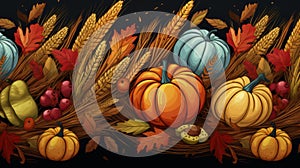 Thanksgiving symbols on black background illistration, AI Generated