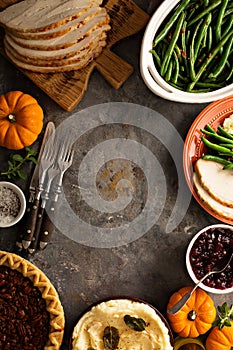 Thanksgiving table overhead shot