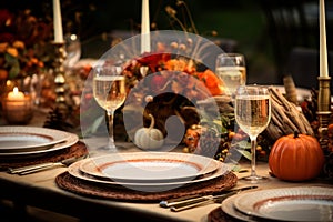 A Thanksgiving table with personalized place settings