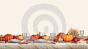 a thanksgiving table with pumpkins corn and other fall decorations