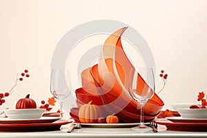 thanksgiving table setting with red and orange decorations