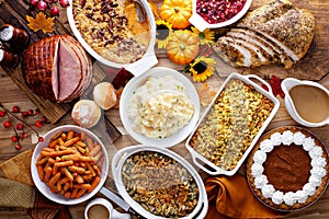 Thanksgiving table with turkey and sides