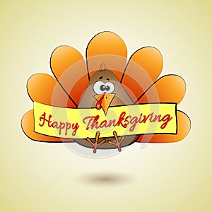 Thanksgiving Turkey Banner with inscription Happy Thanksgiving Day Bird turkey drawing line Vector