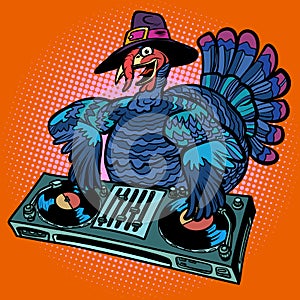 Thanksgiving Turkey character. DJ at the holiday party
