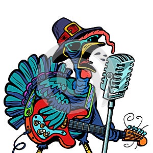 Thanksgiving Turkey character singer. Isolate on white backgroun