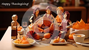 Thanksgiving Turkey Dinner in Paper Origami Style